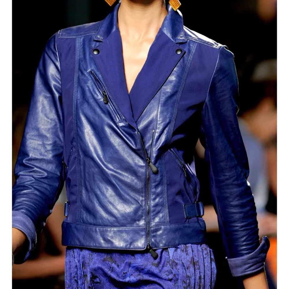 Bottega Veneta Women's Blue Long Sleeve Leather Jacket Size 4